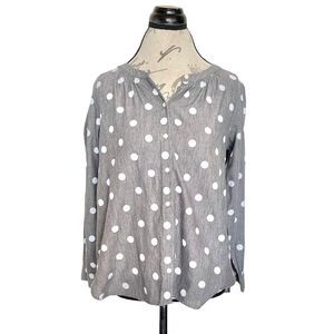 Loft Womens Blouse Size Small Petite Polka Dots Button down Gray Slit Casual